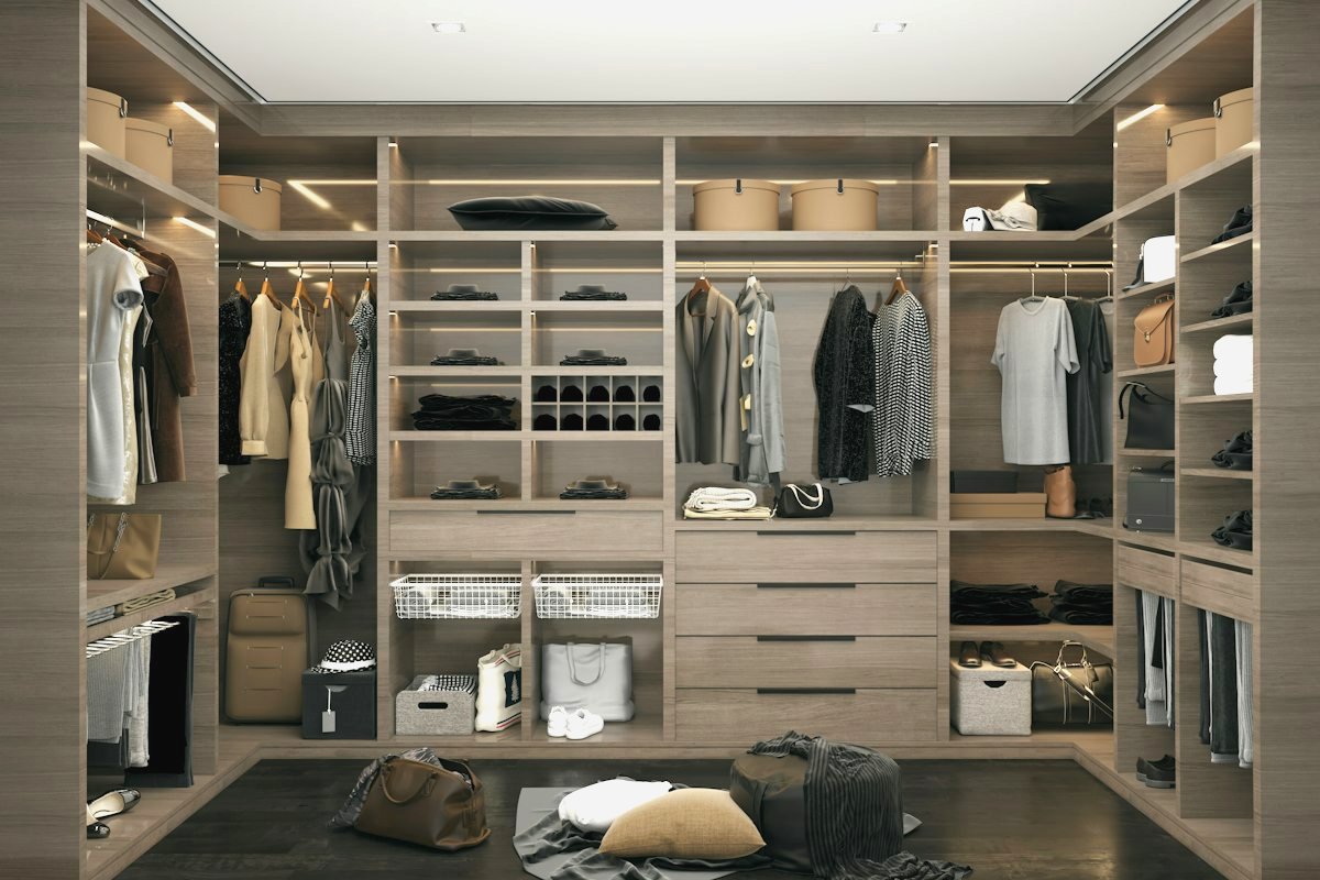 Custom walk-in closet with built-in shelving